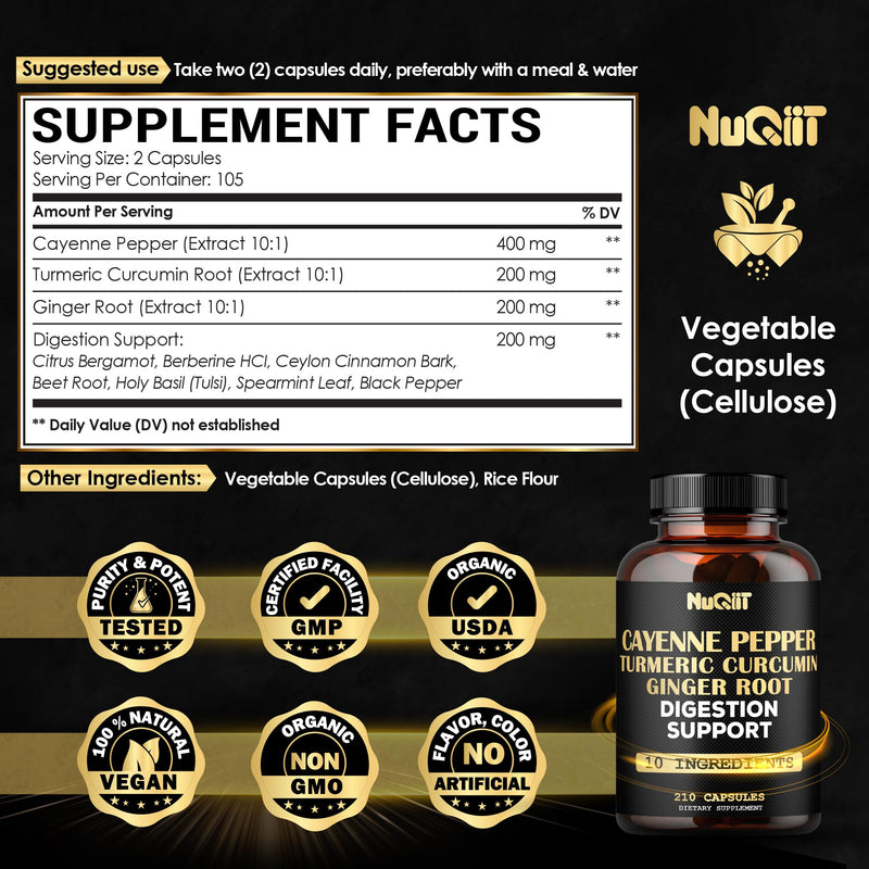 [Australia] - Extract 10:1 Cayenne Pepper Supplement with Turmeric Curcumin Root, Ginger Root, Ceylon Cinnamon Bark & More - Immune System, Joint Health & Digestive Health Support - 210 Capsules 