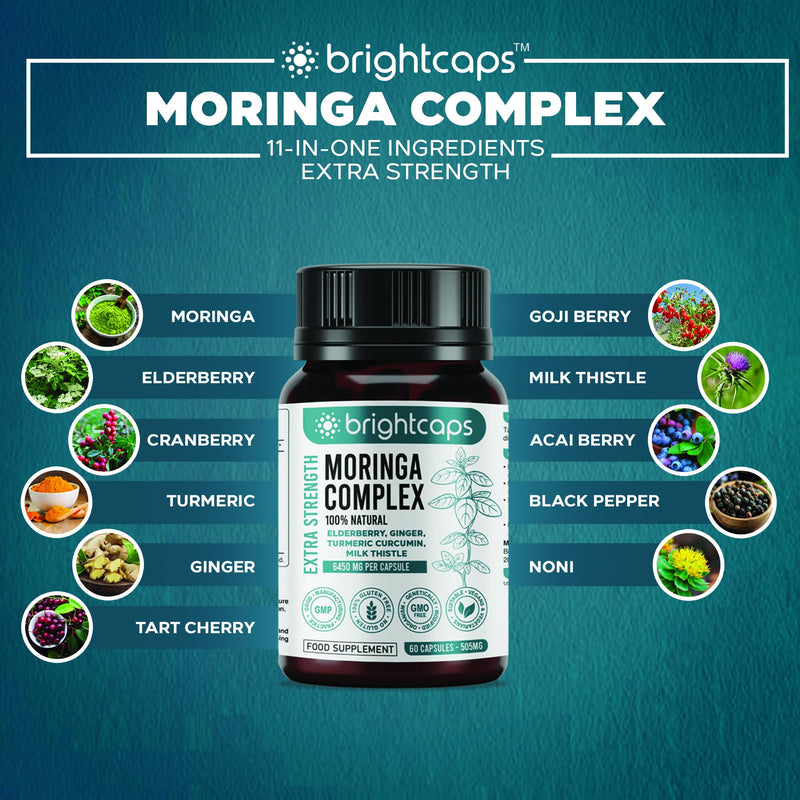 Moringa Complex - 3000mg Moringa Powder with Turmeric, Elderberry, Cranberry | Proprietary Blend with Vitamins, Antioxidants & Amino Acid - Immune Health Support | Non-GMO, Gluten Free, 60 Vegan Caps
