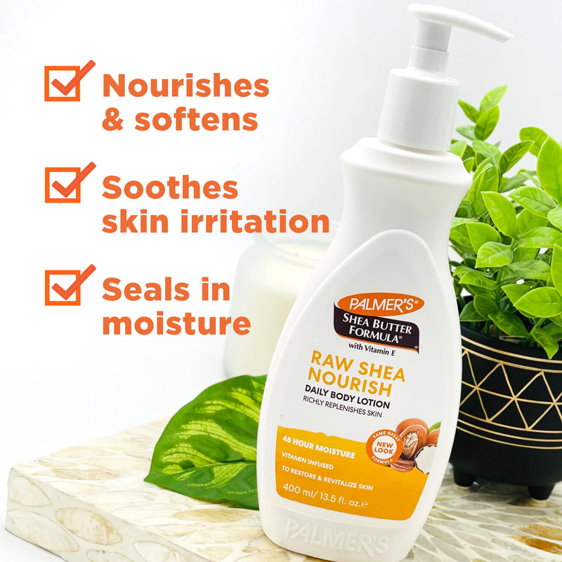 Palmer's Raw Shea Body Lotion Formula for Dry Skin (13.5 Fl Oz) | A nourishing daily hand & body moisturizer with Vitamin E to soothe and revitalize skin with deep hydration for 48 hours 13.5 Fl Oz (Pack of 1)