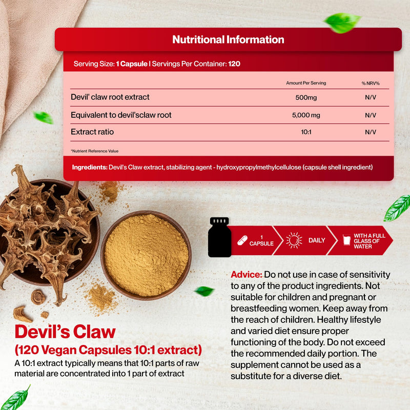 Hepatica Devil's Claw (Harpagophytum Procumbens) 5,000mg Equivalent | 500mg 10:1 Root Extract | 120 Vegan Capsules | 4-Month Supply | 3rd Party Lab Tested