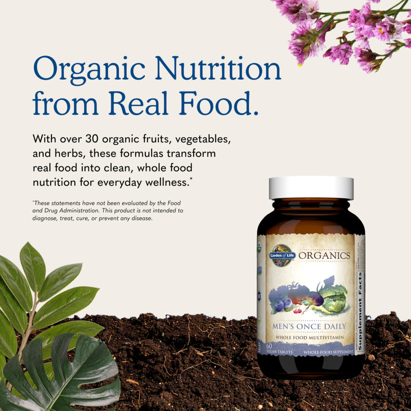 Garden of Life Once Daily Whole Food Multivitamin for Men, Organic Mens Vitamins & Minerals, Vitamin C, Zinc, Vegan, for Health & Well-Being, 60 Tablets | Organic Mens Vitamins & Minerals, Vitamin C, Zinc, Vegan, For Health & Well-Being, Whole Food