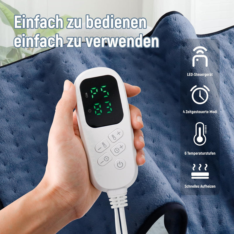 [Australia] - Heating pad, 80 x 60 cm, quick heating technology, electric heating pad with automatic switch-off and 6 temperature levels, heating pad for back, shoulder, stomach, neck, machine washable 60 x 80 cm 