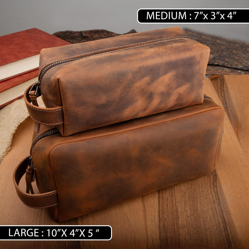 FRED PARKER Leather Toiletry Bag for Men – Dopp Kit, Multiple Purpose Use Travel Organizer, Groomsmen or Christmas Gift, Shaving Bag for Him (Standard, Brown, Medium: 7x3x3) Medium: 7x3x3" Classic