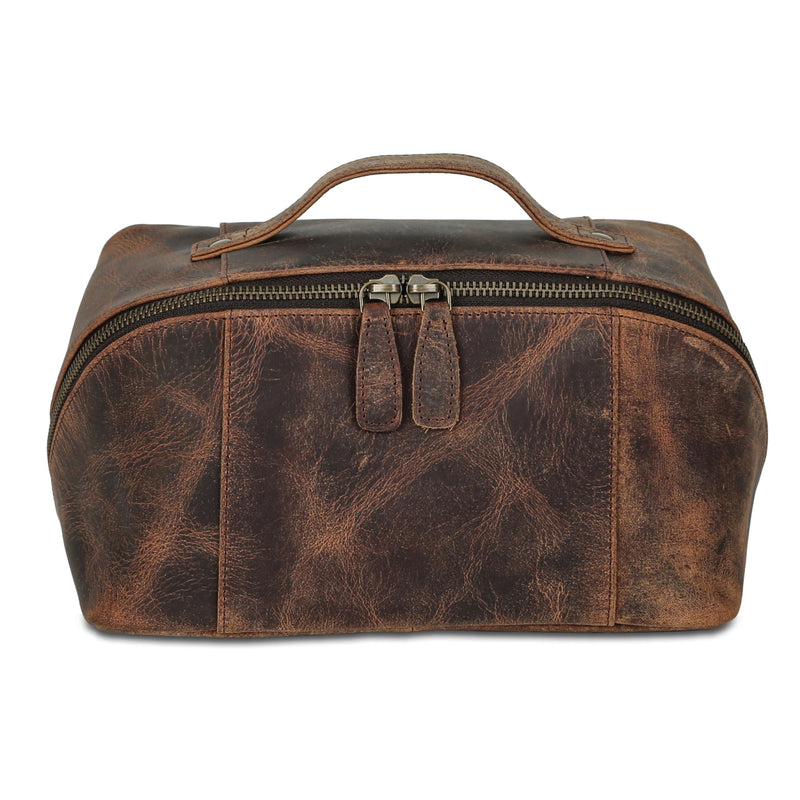 KomalC Luxury Leather Men’s Toiletry Travel Bag – Handmade Shaving Kit with Waterproof Interior, Spacious Storage & Carry Handle – leather travel Kit Bag for Men & Women (Dark Brown) Dark Brown