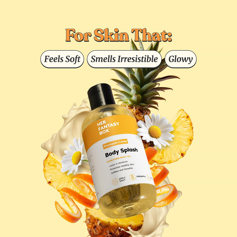 Her Fantasy Box | Body Splash Hydrating Body Oil (Pineapple Creme) - Moisturizing, Non-Greasy Formula for Soft, Smooth Skin - All-Natural, Lightweight & Nourishing (Pack of 2) Pineapple Creme 8 Fl Oz (Pack of 2)