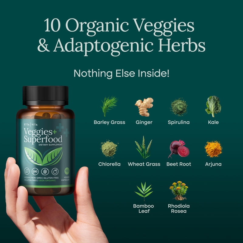 [Australia] - 100% Organic Fruits and Veggies Supplement (USDA Organic - Made in USA) 180 Potent Fruits and Vegetable Capsules for Energy Boost & Daily Fruit and Vegetable Vitamins - Vegan, Non-GMO, Gluten-Free Fruits and Veggies Capsules 