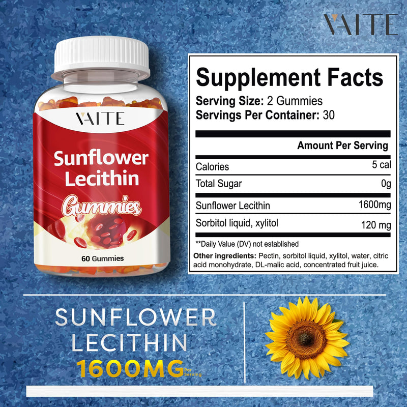 [Australia] - Sunflower Lecithin Extract Gummies 800mg - Vegan, Non-GMO, Soy-Free & Gluten-Free - Cognitive Health & Daily Nutrition - Easy-to-Digest, Plant-Based Wellness Chews for Adults - 60 Chewables 