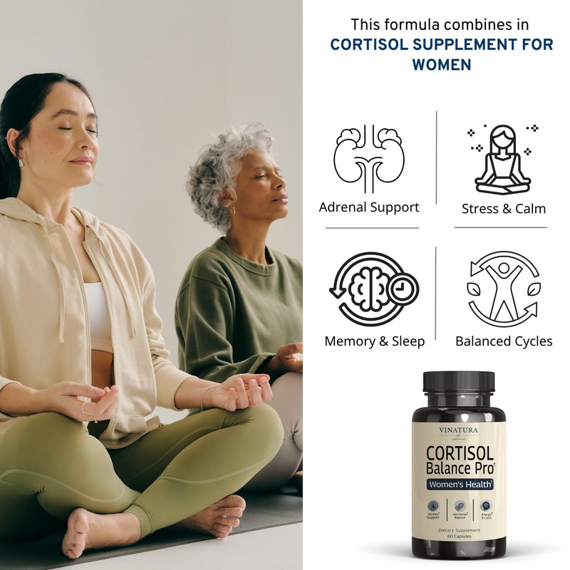 [Australia] - VINATURA Cortisol Supplements for Women - Cortisol Detox and Management - Adrenal Support, Stress Support, 60 Vegan Capsules 