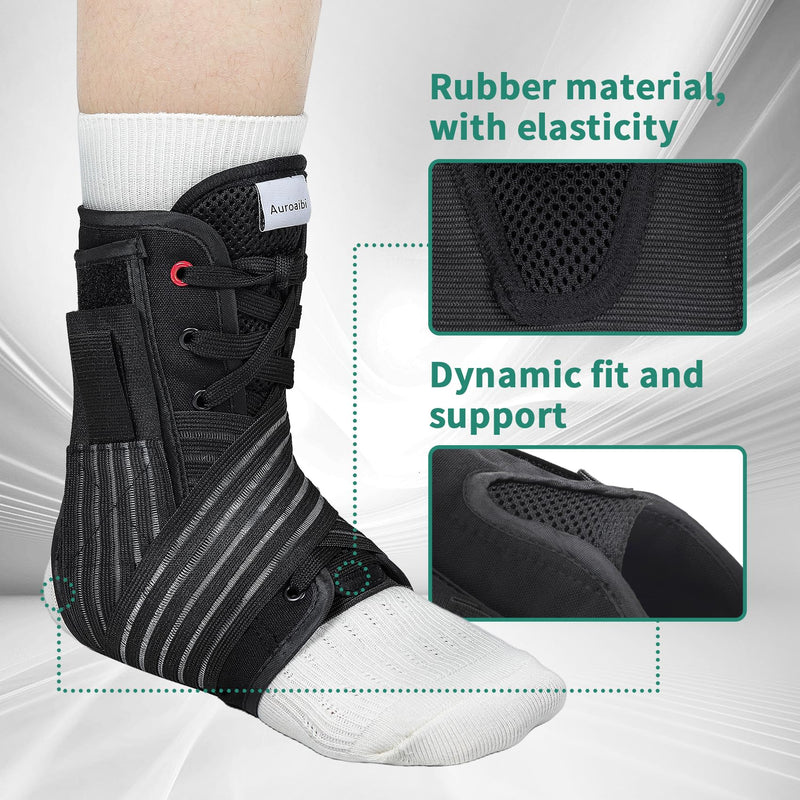 [Australia] - Ankle Brace for Sprained Ankle Lace up Support Brace for Women Men with Side Splints Adjustable Ankles Stabilizer for Injury Recover, Sports, L Black Large 