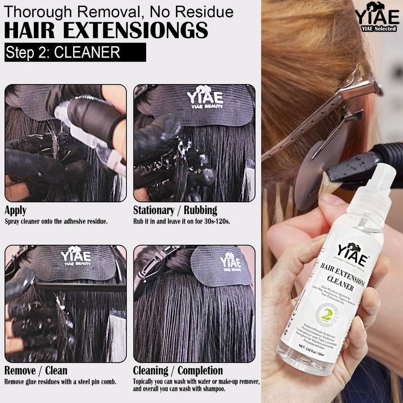 [Australia] - Tape in Extension Remover & Adhesive Residue Cleaner Pro Kit, YIAE Extra Strong Lemon Oil Wig Tape and Adhesive Remover, Wig Glue Remover Tape in Remover Gentle on Skin (100+100 ml) 