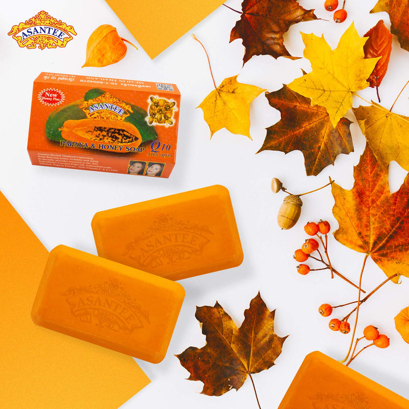 ASANTEE PAPAYA & HONEY Soap Bars with Vitamin C,E and Q10 Skin Cleansing 4.40 Oz (Pack of 2) 4.40 Ounce (Pack of 2)