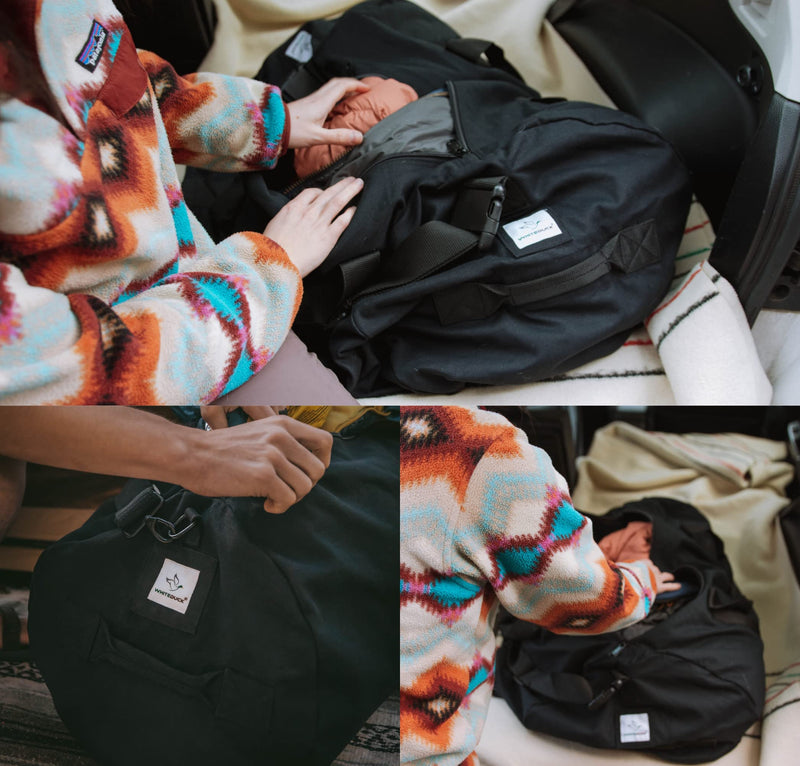 WHITEDUCK Heavy Duty Canvas Duffel Bag for Men and Women - Foldable Military Army Style Duffel Bag, with Full Length Zipper- Outdoors, Travel, Gym & Storage Black 48" x 20"
