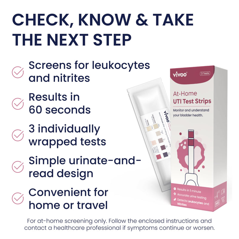 Vivoo UTI Test Strips for Women & Men — At-Home Urinary Tract Infection Test Kit | Leukocytes & Nitrites Detection | Results in 60 Seconds | 3 Test Strips | Fast & Easy to Use