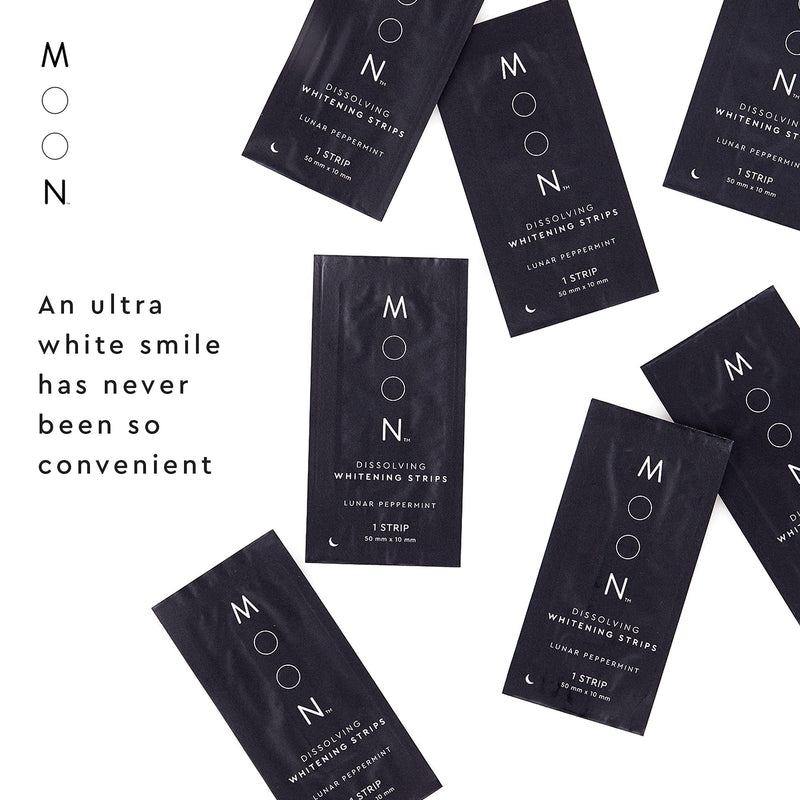 MOON Dissolving Teeth Whitening Strips, 56 No Rinse White Strips, Peppermint, Hydrogen Peroxide & Essential Oils, Whiten Sensitive Teeth up to 7 Shades in 2 Weeks, Travel Essentials, Vegan Oral Care Lunar Peppermint (28 Treatments)
