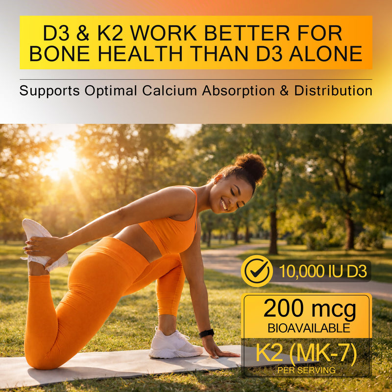 KEY ELEMENTS Vitamin D3 K2 10,000 IU with Magnesium Glycinate 400mg & Saffron 88.5mg - Mood, Immune, Bone Health - Vitamin D and K (MK-7) 200mcg - Non-GMO, Gluten-Free Softgels for Women & Men