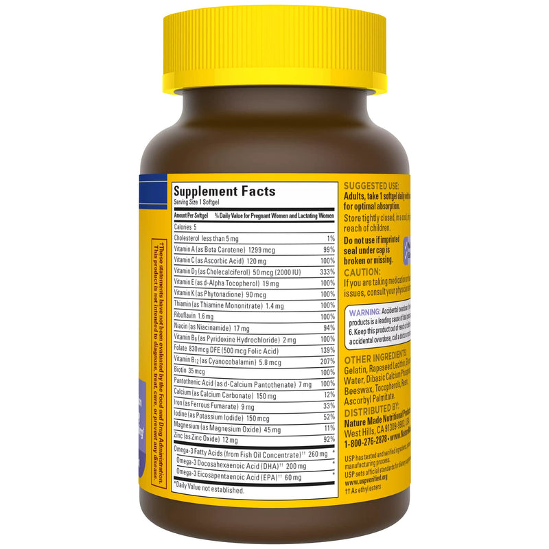Nature Made Postnatal Multivitamin + DHA 200 mg, 60 Softgels | Postnatal Vitamins for Women, Includes Iron, Vitamin D3, Calcium, Iodine and More for Breastfeeding Moms, 60 Day Supply 60 Count (Pack of 1)