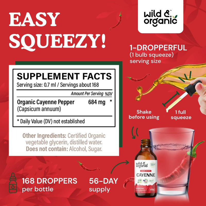 [Australia] - Wild & Organic Cayenne Pepper Tincture - Digestive Support with Capsaicin Extract - Cayenne Pepper Liquid Drops for Overall Well-Being - Vegan, Sugar & Alcohol-Free - 4 fl oz 4 Fl Oz (Pack of 1) 