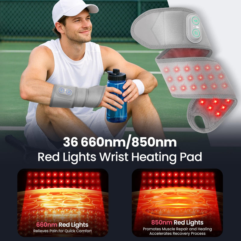 Cordless Wrist Heating Pad Wrap, Heated Wrist Brace with Vibration, Heated Wrist and Hand Massager, 3 Heat Levels, 3 Massage, Rechargeable Heating Pad for Wrist and Hand, Elbow, Ankle Light Grey