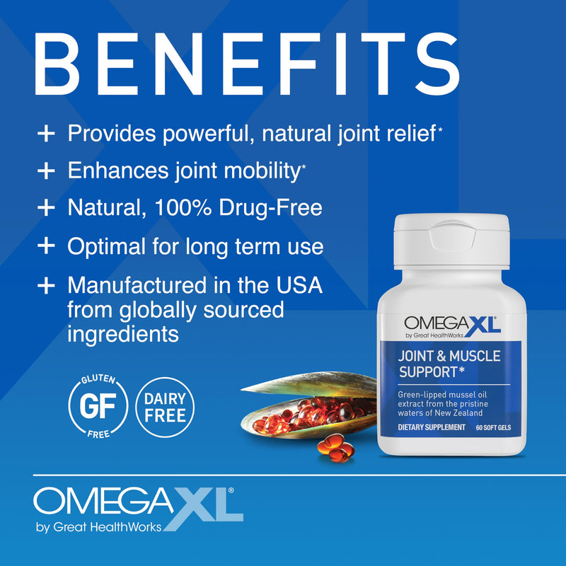 OmegaXL Joint Support Supplement, 60 Count | Green Lipped Mussel Oil, Soft Gel Pill, Natural Joint and Muscle Support Supplement, Clinically Supported, Non-GMO, Drug-Free 60 Count (Pack of 1)