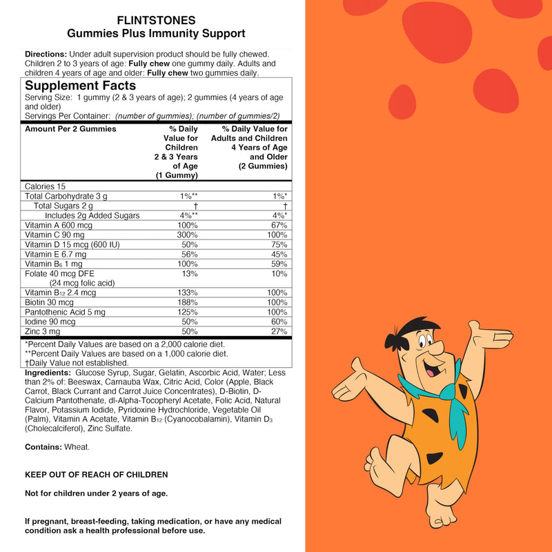 Flintstones Gummies Kids Vitamins with Immunity Support*, Kids and Toddler Multivitamin with Vitamin C, Vitamin D, B12, Zinc & more, Orange 150ct 150 Count (Pack of 1)