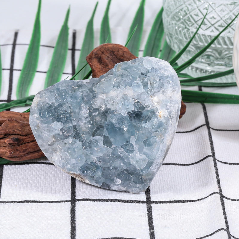 SUNYIK 320-450g Natural Heart Shaperd Raw Celestite Crystal Geode Cluster | Irreguar Blue Calcite Crystal, Rough Geode Quartz Mineral Specimen, for Reiki Healing Meditation Balancing, Home Decor 2.3x2.5x1.5"(320-450g)