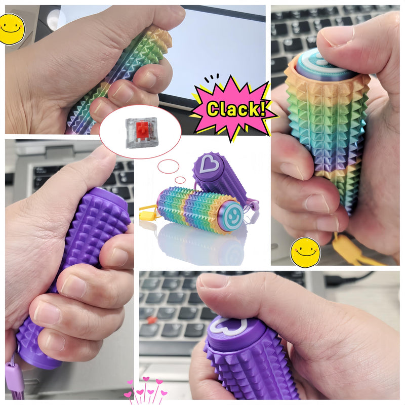 [Australia] - Little Ouchies Fidget Clicker (2 Pack) - Pain Stim Sensory Tool for ADHD Kids & Adults, Stress Relief Focus Keychain for Anxiety Autism, Portable Spiky Grippie Pocket Toy - Novelty Gifts for Friend Rainbow+deep Purple 