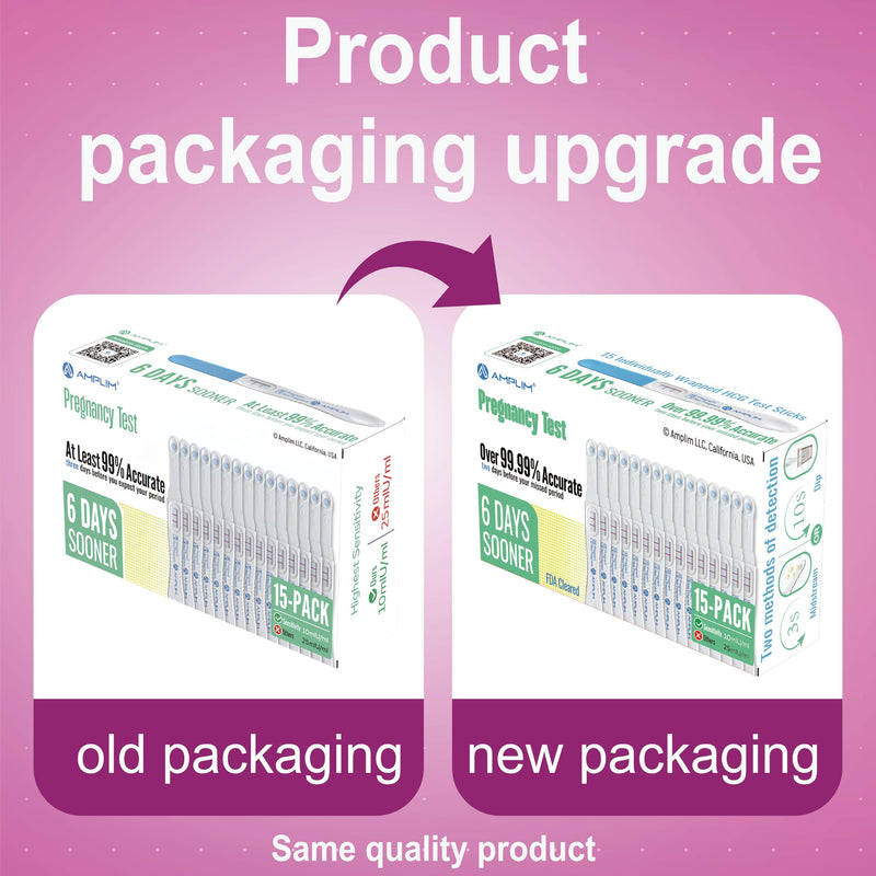 [Australia] - Amplim Early Detection Pregnancy Test, 15 Ct Early Result Pregnancy Tests, Bulk Pack, Ultra Sensitive Low 10mIU/mL HCG, 99.99% Accurate Pregnant Results, Midstream or Dip 1 Count (Pack of 15) 
