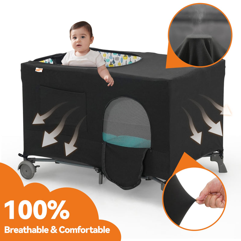 [Australia] - Pamo Babe Blackout Cover for Pack and Play - Baby Playard Cover, Breathable Netting for Indoor or Outdoor Tent 
