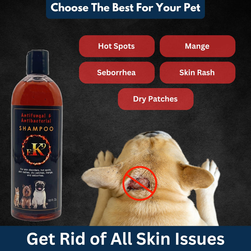 E3K9 Medicated Dog & Cat Shampoo - Antifungal & Itchy Skin Relief with Ketoc & Thymol - Hot Spot, Mange, Seborrhea Treatment - Antifungal Dog Shampoo for Yeast - PawsPlanet Australia