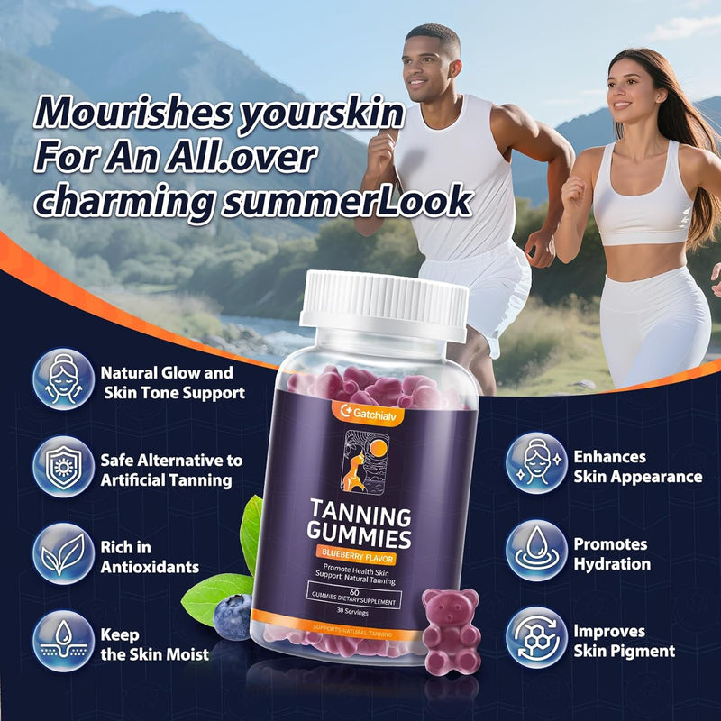 [Australia] - 2 Pack Extra Powerful Tanning Gummies,1500mg of L-Tyrosine,Daily Tanning Supplement Adults Woman & Men,with 1000mg of Beta-Carotene,50mg of Astaxanthin,8500mcg of Vitamin A for Skin Health 30 Count (Pack of 2) 