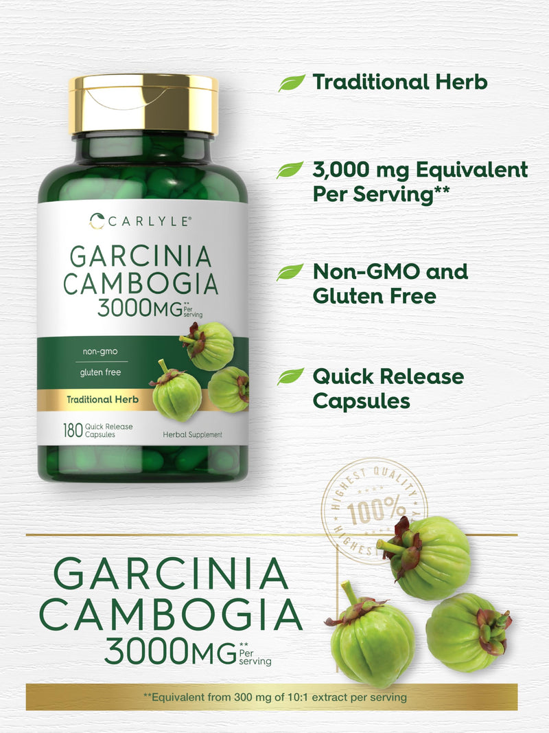 [Australia] - Carlyle Garcinia Cambogia 3000mg | 180 Capsules | Non-GMO, Gluten Free Supplement Extract 