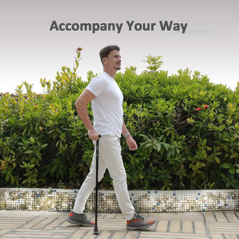 [Australia] - All Terrain Walking Cane for Men & Women, Lightweight, Foldable, Adjustable, Shock Absorption, Collapsible, Air Cushion Cane Tip Walking Stick for Seniors & Adults Original Black 
