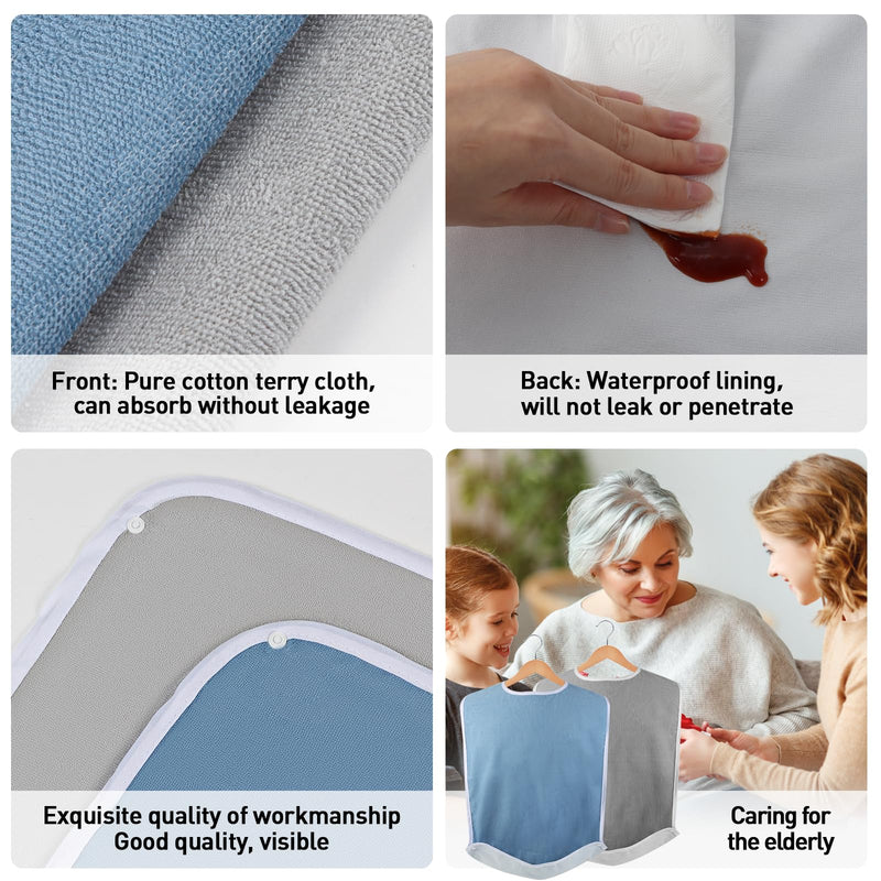 [Australia] - Pozico Terry Cloth Adult Bibs for Eating Women/Men/elderly Washable,Clothing Protectors & Adult Bibs with Debris Trap 4 Grey 