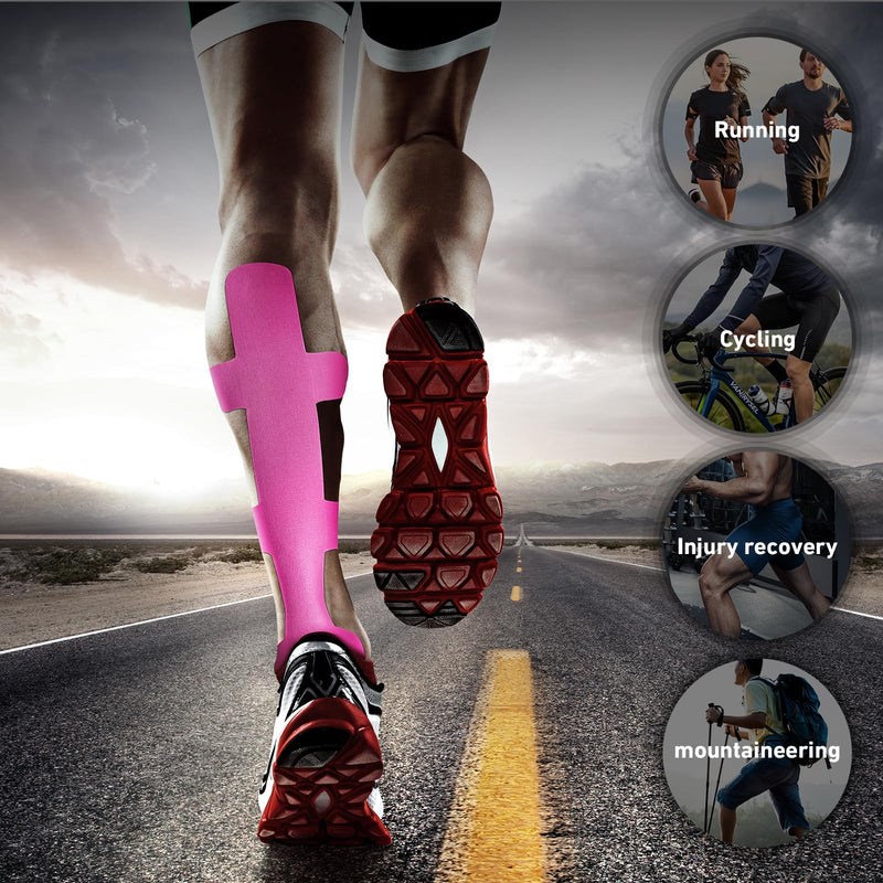 Kinesiology Tape for Achilles Tendon, KTQUICK 12 Count Achilles Tendon Tape Precut, Original Cotton Waterproof&Breathable, Enhance Elastic Kinesiology Athletic Tape for Achilles&Muscle Support(Pink) Pink