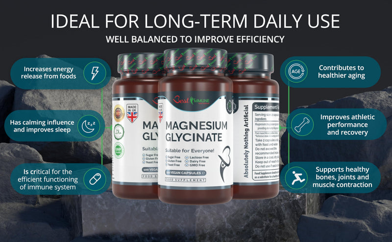 [Australia] - Natural Magnesium Glycinate 500mg Premium Quality 100 Vegan Capsules Perfect Proportions Highest Bioavailability 