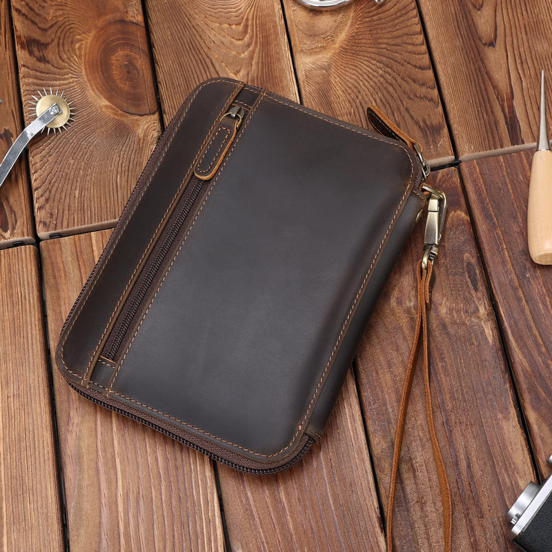Polare Full Grain Leather Family Passport Wallet for 4 Passports, RFID Blocking Bifold Passport Cover Travel Document Organizer Holder for Women and Men Dark Brown