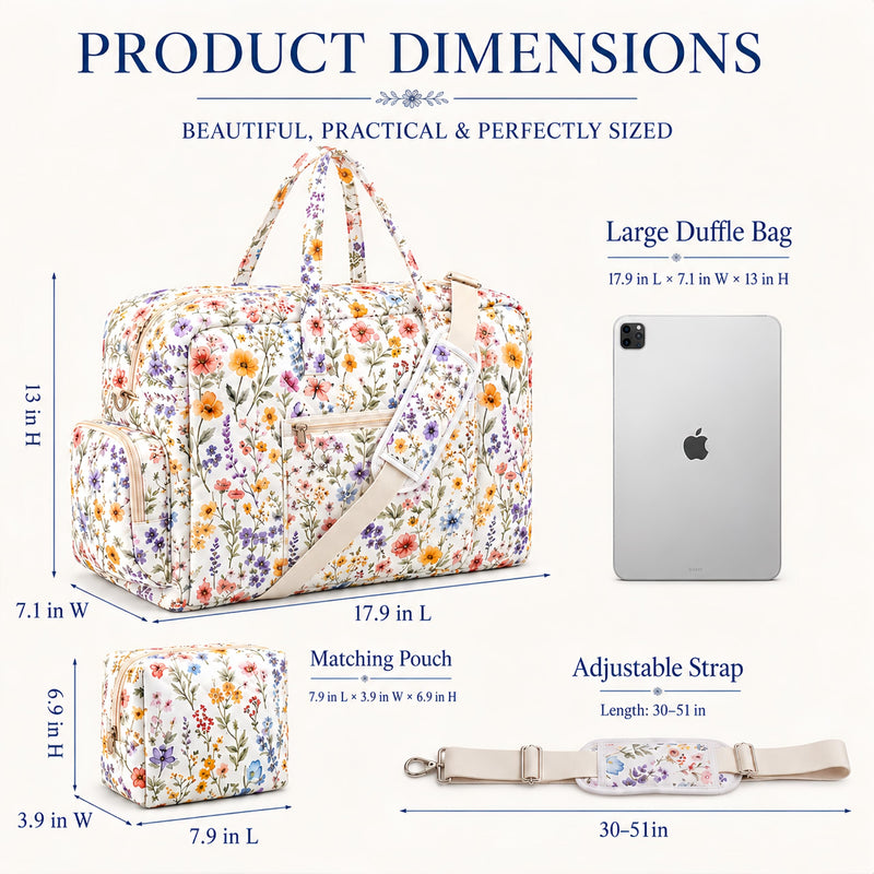 Abbylike Hospital Bag for Women, Quilted Weekender Duffle Bag,Wildflower Wildflower