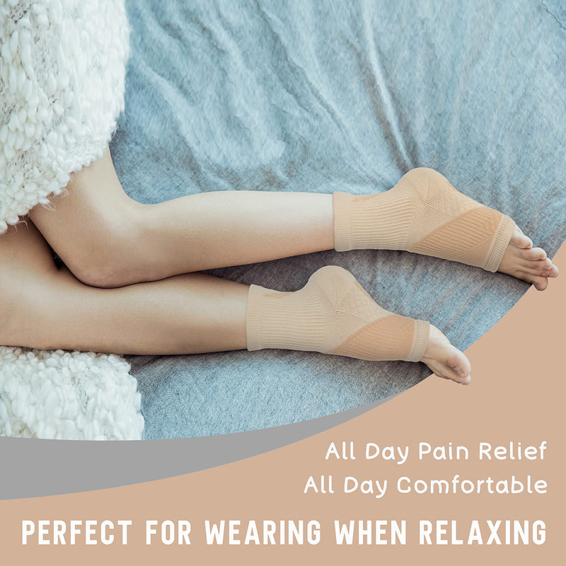 Compression Socks for Women & Men Open Toe (3 Pairs), Ankle Brace Compression Sleeve with Neuropathy, Foot Compression sleeve for Swelling, Pain & Plantar Fasciitis Relief (Beige, L) Beige x 3pairs Large