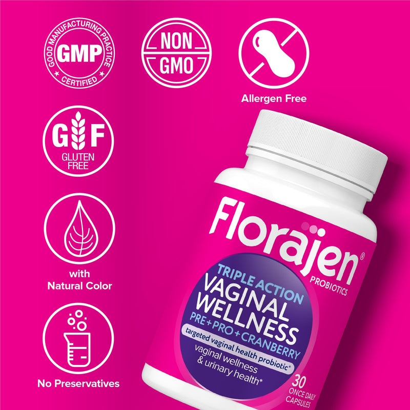 [Australia] - Florajen Women‚Äôs Triple-Action Probiotic - Prebiotic + Probiotic + Cranberry for Vaginal, Digestive, & Immune Support - Fast-Acting - Clinically-Studied - Gluten-Free & Vegan - 30-Count 