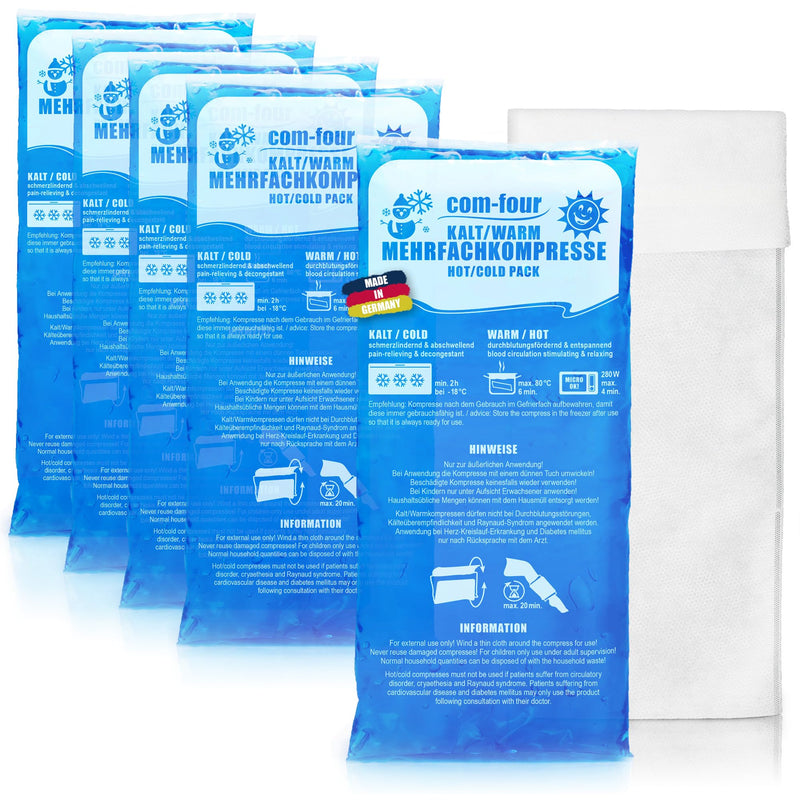 [Australia] - com-four® 5X Large Multiple Compress 29 x 12 cm with Fleece Cover, Warm and Cold Compresses, Cooling Pads - Cooling Pack Microwave Safe - Made in Germany (05 Pieces - Large) 05 Pieces - Large 