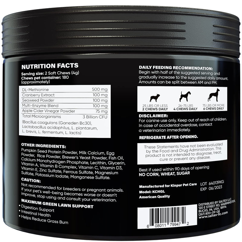 Green Lawn Chews for Dogs - Natural Dog Urine Neutralizer for Lawn with Cranberry, Probiotics, ACV & Digestive Enzymes - 180 Chews for Healthy Bladder, Urinary Tract - Grass Burn, Yellow Spots Treats Duck - 180 Chews (Pack of 2) - PawsPlanet Australia