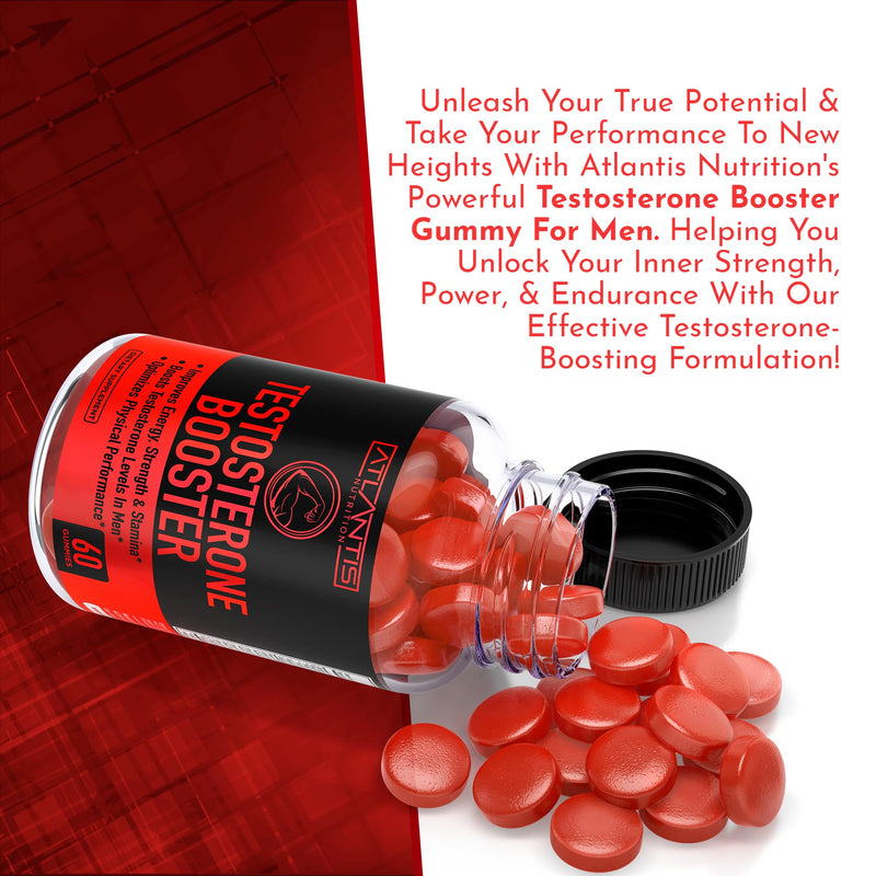 Atlantis Nutrition Testosterone Booster Gummies For Men - Enhances Strength & Stamina - Optimizes Performance & Male Enhancement - Tribulus, Goat Weed Extract, Maca Root Extract | 2-Pack (120 Gummies)