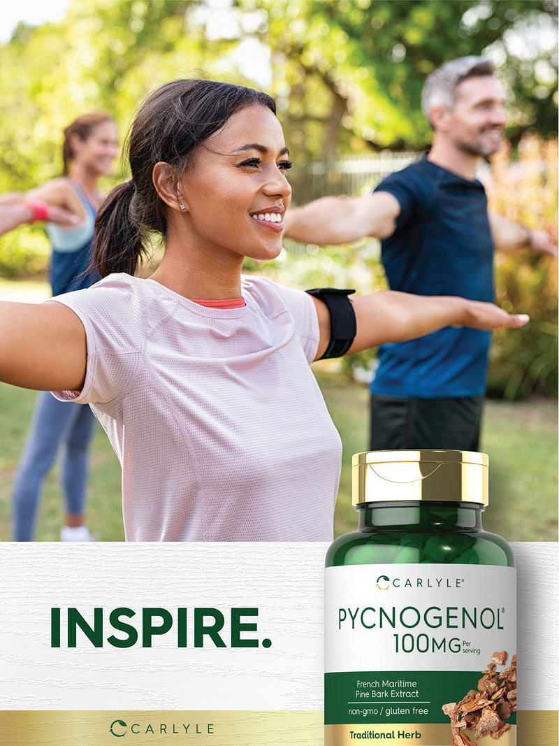 Carlyle Pycnogenol 100 mg | 30 Capsules | Non-GMO and Gluten Free Formula | French Maritime Pine Bark Extract Supplement