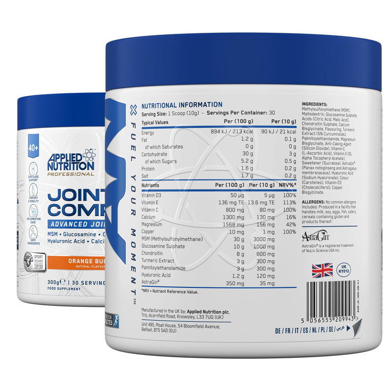 Applied Nutrition Joint Complex for Over 40s | Glucosamine, Chondroitin, MSM, Turmeric, Pea & Hyaluronic Acid | Informed Sport – Orange Burst (300g – 30 Servings)