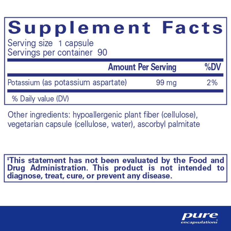 [Australia] - Pure Encapsulations Potassium (Aspartate) | Hypoallergenic Supplement to Support Nerves, Muscles, Blood Flow, and Cardiovascular Health | 90 Capsules 90 Count (Pack of 1) 