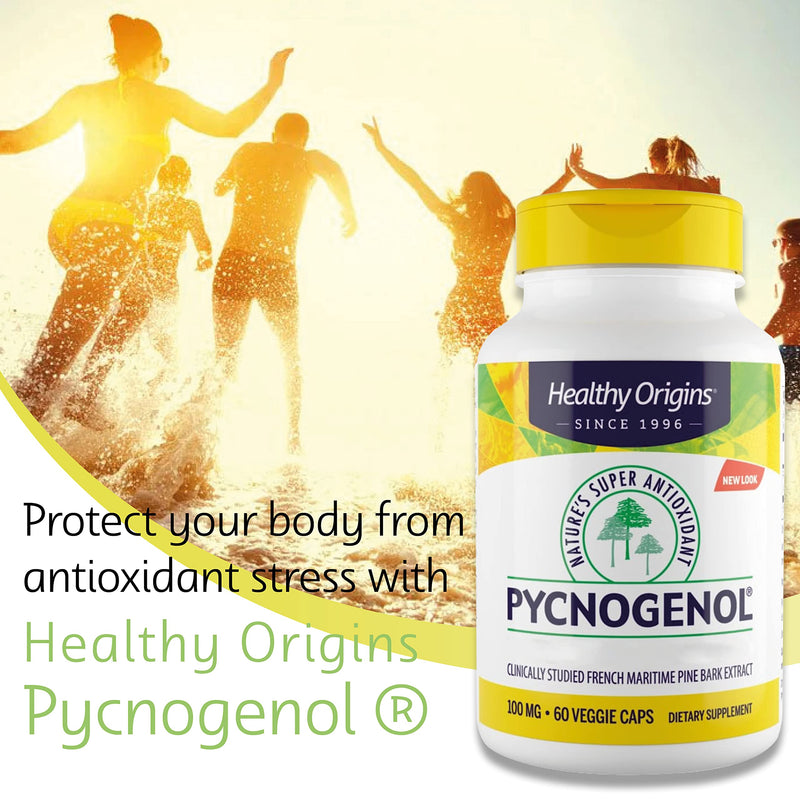 Healthy Origins, Pycnogenol, 100mg, Pine Bark Extract with Procyanidins, 60 Vegan Capsules, SOYA Free, Gluten Free, Vegetarian, Non GMO 60 Capsules