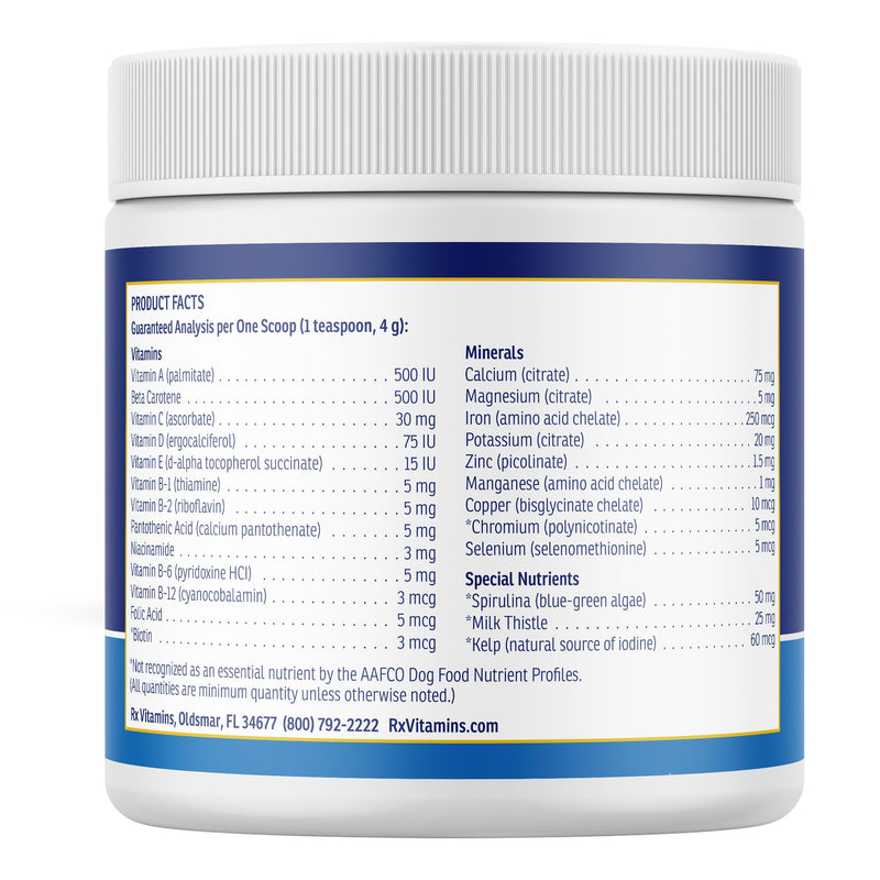 Rx Vitamins Essentials for Dogs - Daily Vitamins & Minerals - 8 oz | with Blue Spirulina, Kelp Powder, & Milk Thistle for Dogs - Complete Canine Vitamins and Essential Minerals Powder New Label