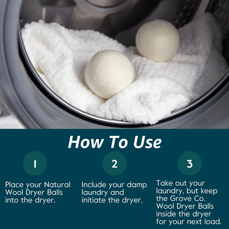 Grove Co. Wool Dryer Balls, Reusable Laundry Balls for Dryer, 100% New Zealand Wool, Reduce Drying Time, Wrinkles & Static, Sustainably Designed Laundry Essentials, Hypoallergenic, Unscented, 3 Pack