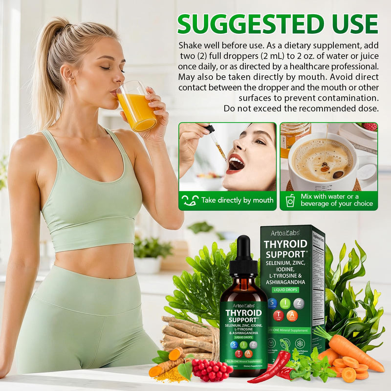 Thyroid Support Drops with Iodine & Selenium - 60ml | Enriched with L-Tyrosine, Zinc, Vitamin B12 & B6 | Supports Normal Thyroid Function & Energy Metabolism | Vegan & Non-GMO