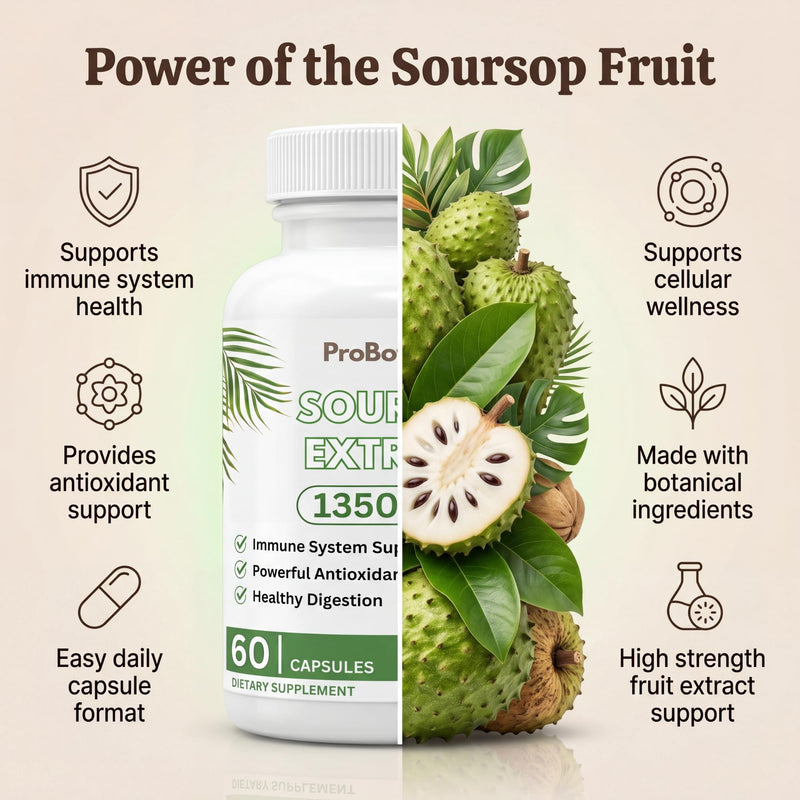 Soursop Capsules | Full Spectrum 13500mg 30:1 Extract Per Serving | Potent Antioxidant & Immune Support - 60 Capsules